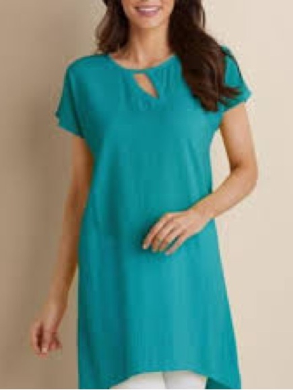 Soft Surroundings Blue Modern Gauze Tunic Cutout Hi Lo Blouse Dress Size L